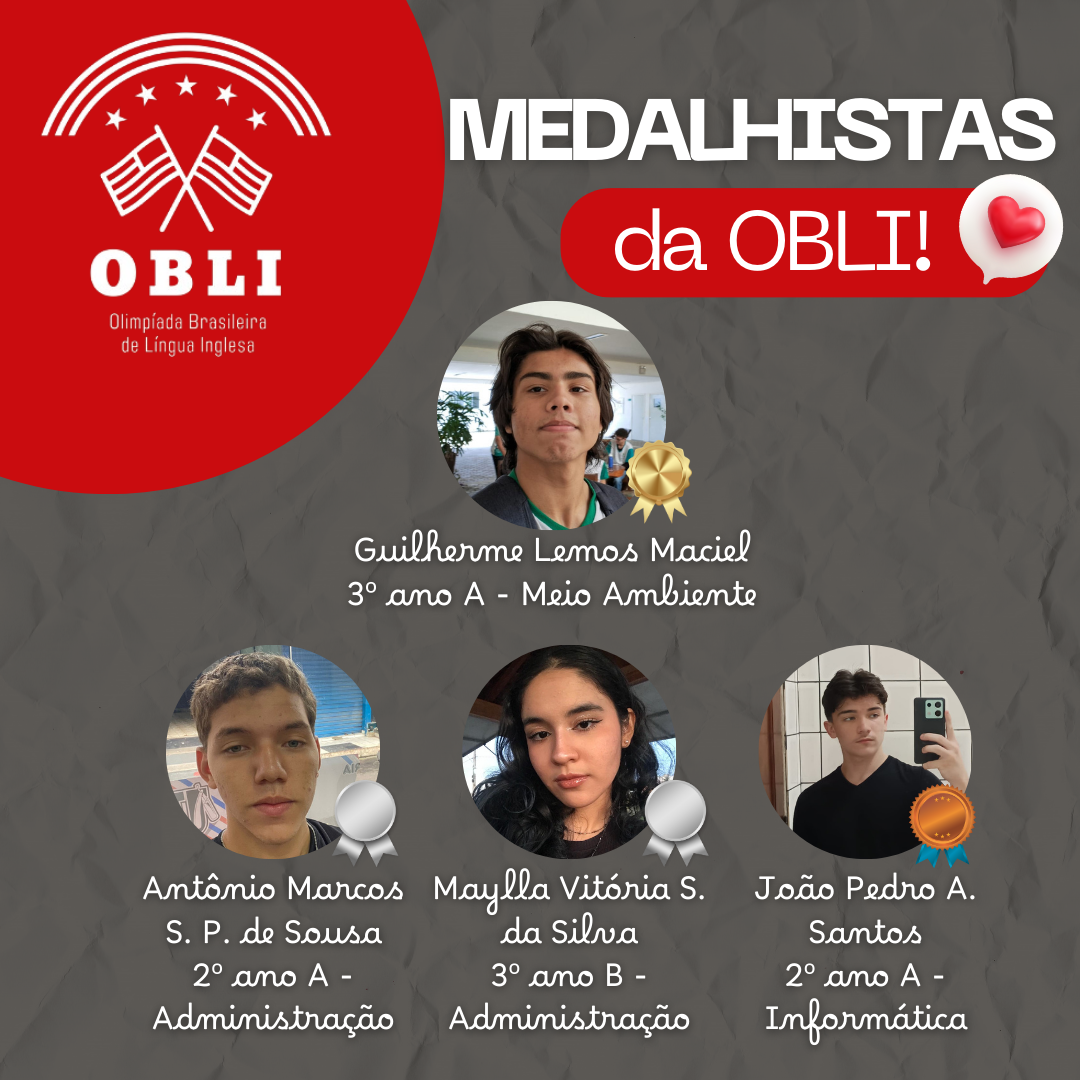Imagem com a foto de cada um dos medalhistas da OBLI