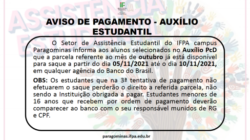 Aviso de pagamento Auxílio estudantil 2