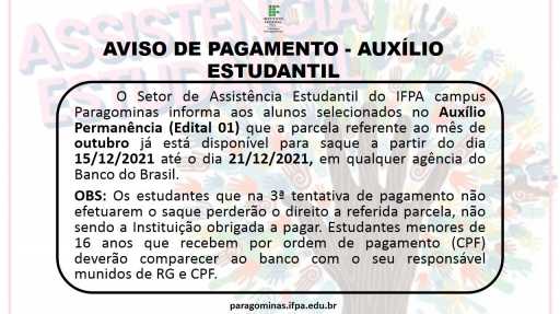 Aviso de pagamento Auxílio estudantil 4